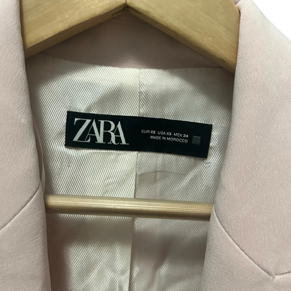 ZARA Basic Blazer Women Sand Pink Cuffed Rolled-Up 3/4 Sleeves Open Front XS NWT - Picture 3 of 13